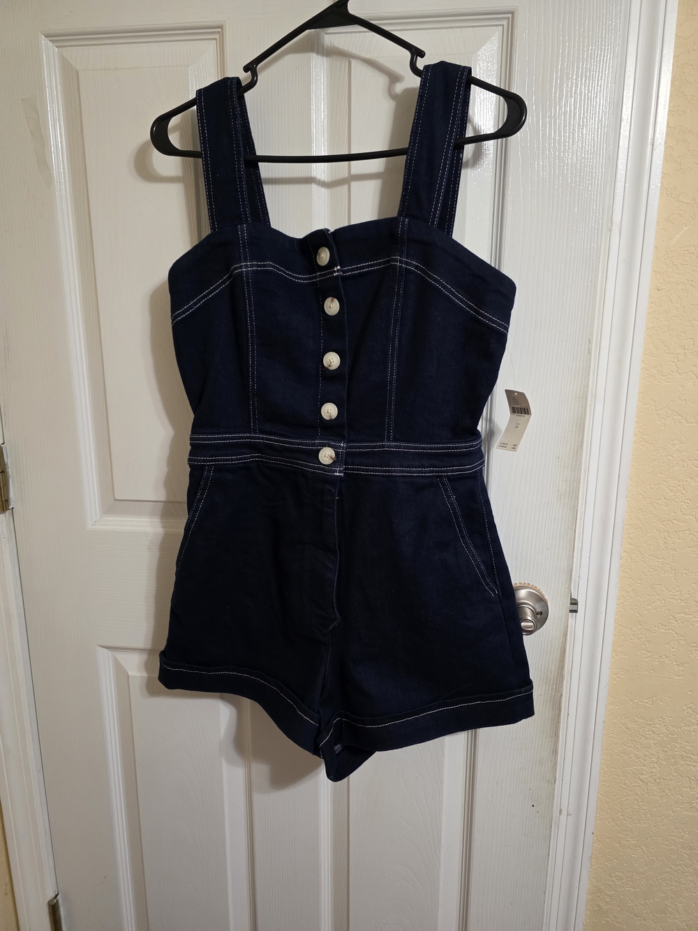 Anthropologie Dark Navy Denim Button Romper